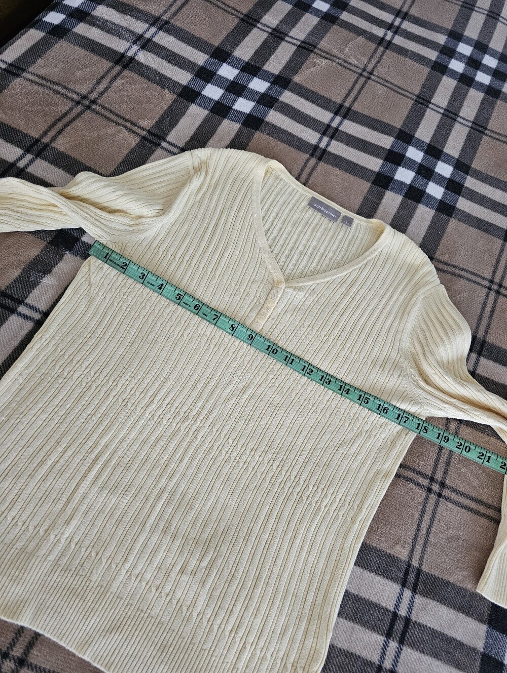 croft & barrow Cream Ribbed Scoop Neck Top - Picture 7 of 9